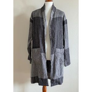 Eileen Fisher Hazy Blocks Long Jacket Organic Cotton Size S/M